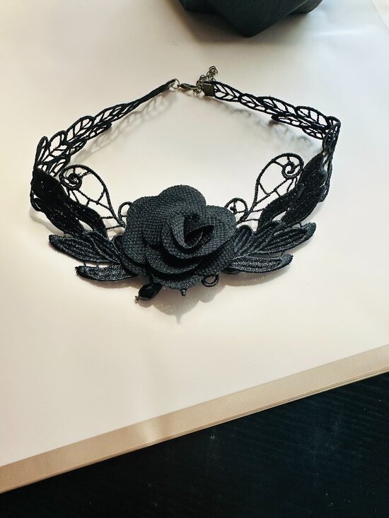 Source Unknown Jewelry - ✨ Romantic Black Lace Rose Choker – Gothic Glam Statement Necklace ✨